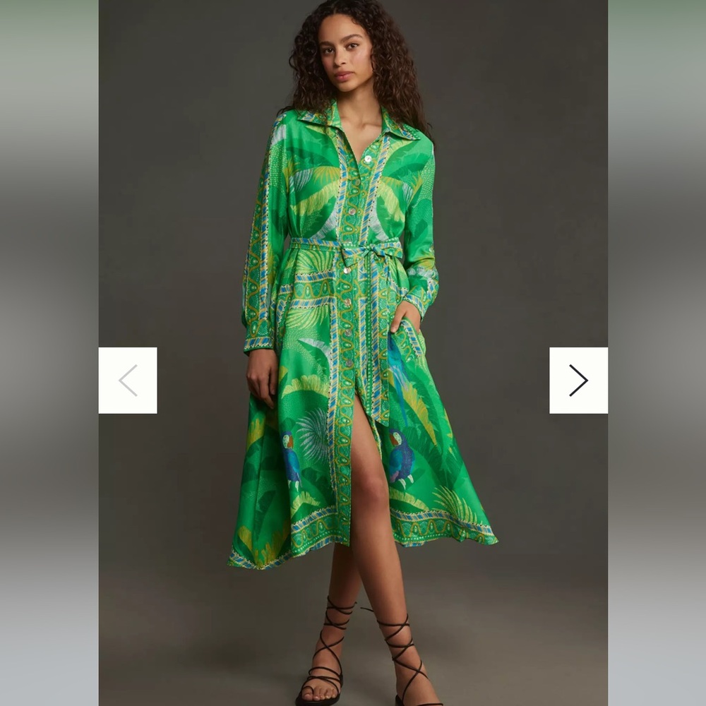 Farm Rio Macaw Scarf Chemise Midi Dress